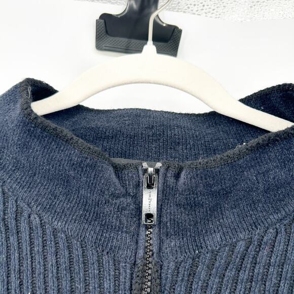 Phil Petter Mens Australia Rib Knit Wool Blend Full Zip Cardigan Sweater Navy - Picture 2 of 6